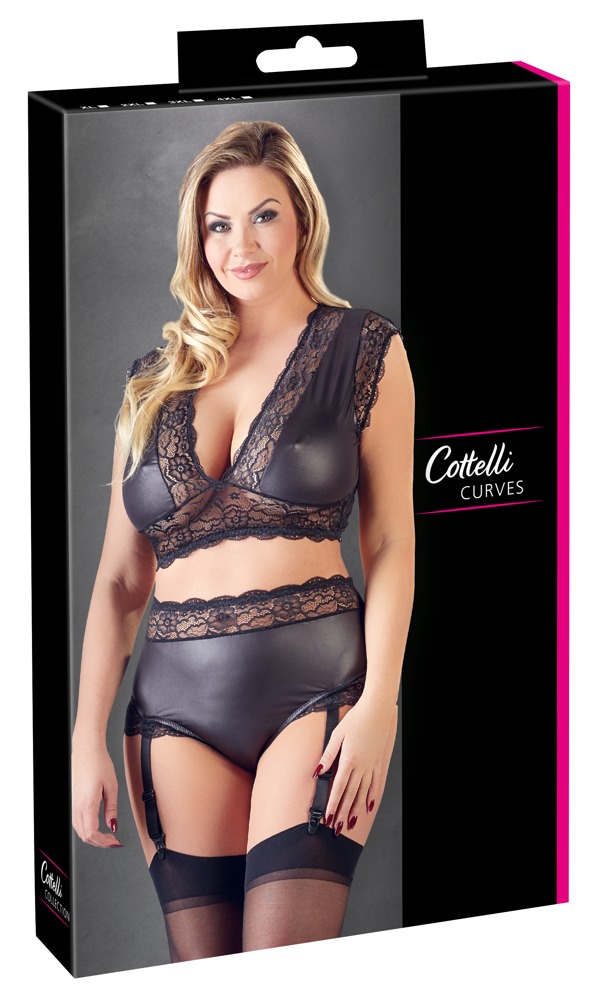 Cotelli Curves Top & Straps-Slip Dessous Set black