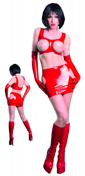 FANTASY Latex Minirock m. Öffn. rot Gr. XL