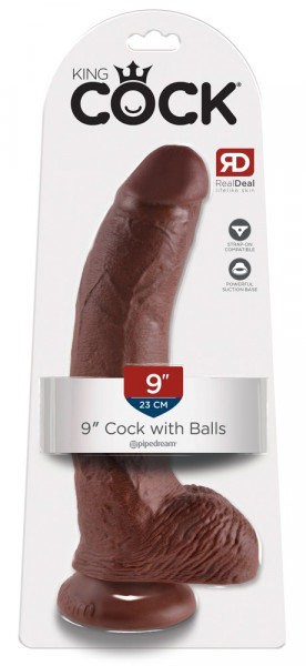King Cock Cock 9&quot; with balls Brown