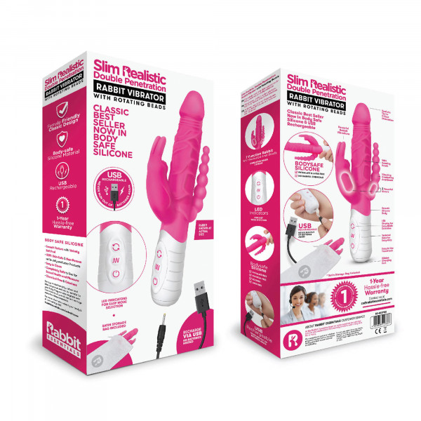 RABBIT ESSENTIALS Slim realistic double penetration pink