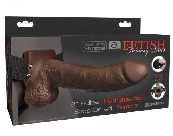 Fetish Fantasy 8“ Hollow Rechargeable Strap-on with Remote brown