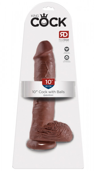 King Cock 10&quot; Cock with Balls Brown
