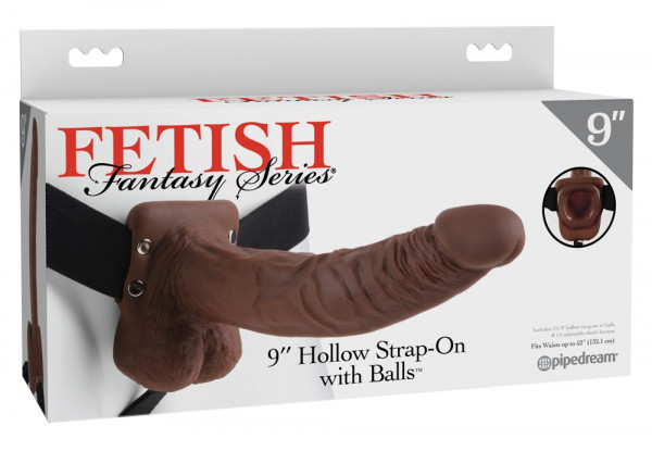 Fetish Fantasy 9“ Hollow Strap-on with Balls brown