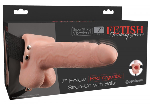 Fetish Fantasy 7“ Hollow Rechargeable Strap-on with Balls hell