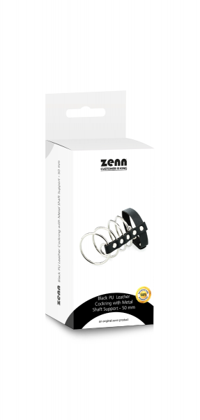 Zenn Black PU Leather Cockring with Metal Shaft Support - 50 mm