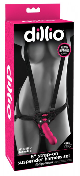 Dillio 6“ strap-on suspender harness set pink