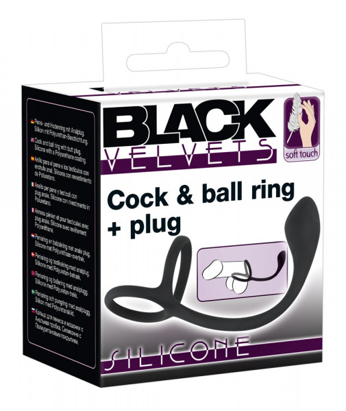 Black Velvets Cock &amp; Ball Ring + Plug