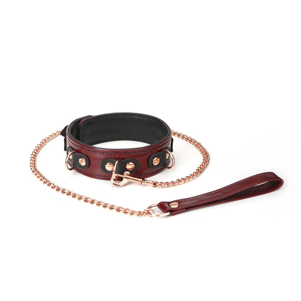 Liebe Seele Wine Red - Echtleder Halsband mit Leine