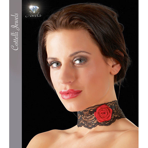 Cottelli Jewels Halsband schwarz/rot Blume