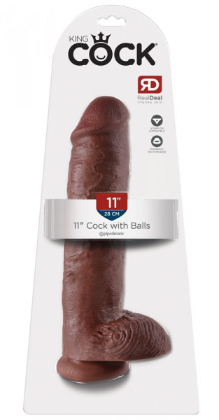 King Cock 11&quot; Cock with Balls Brown