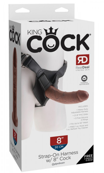 King Cock Strap on Harness with 8&quot; Cock Brown